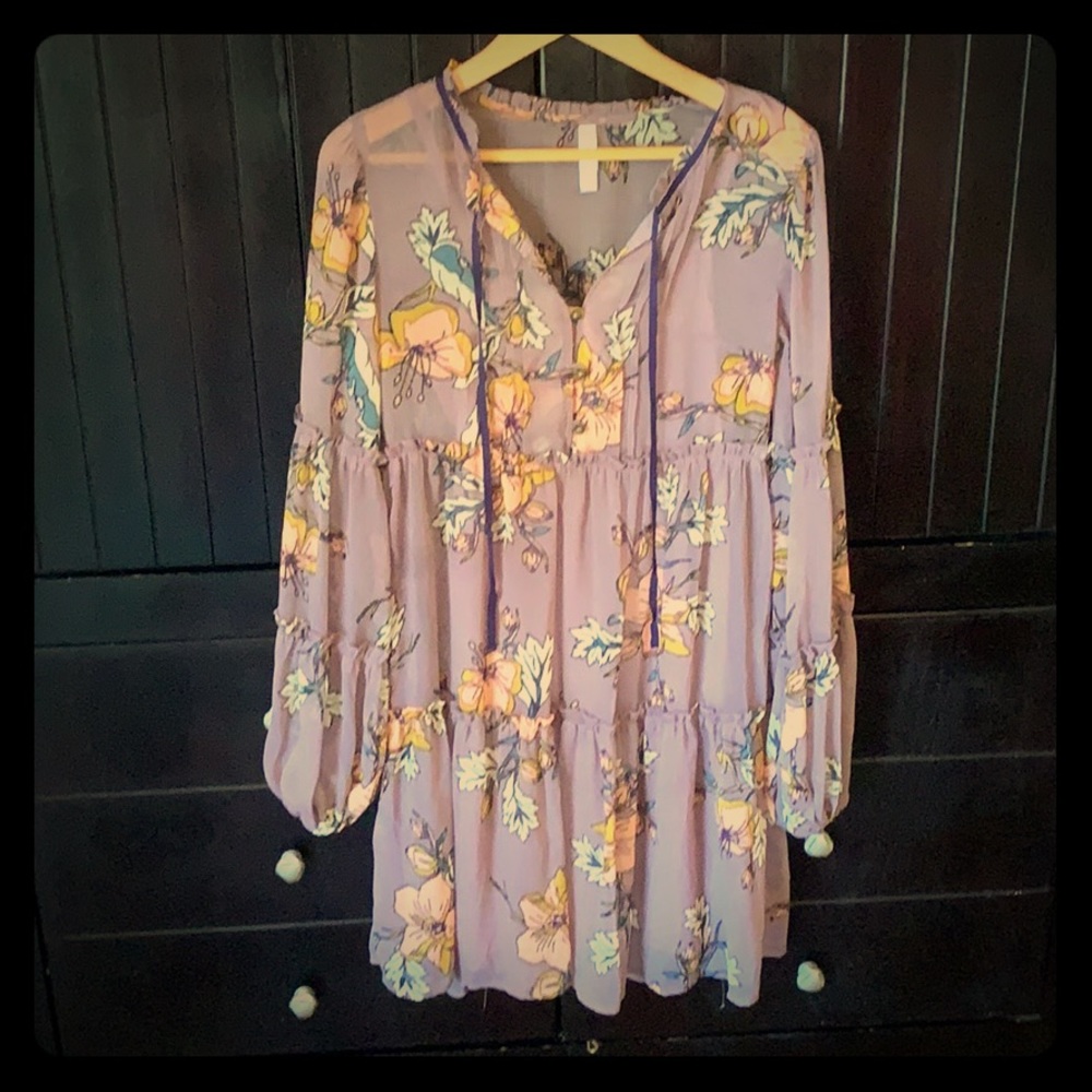 Boho chiffon lavender floral dress